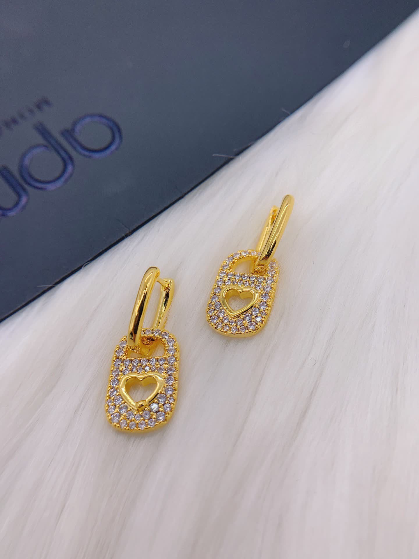 APM Monaco Gold Heart Lock Earrings